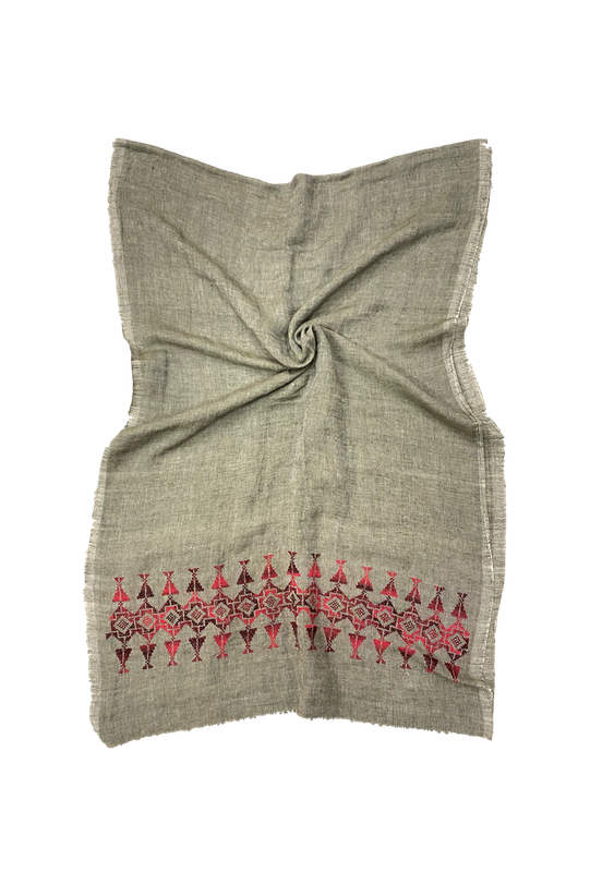 The Embroidered Egyptian Cotton Scarf in Dark Beige