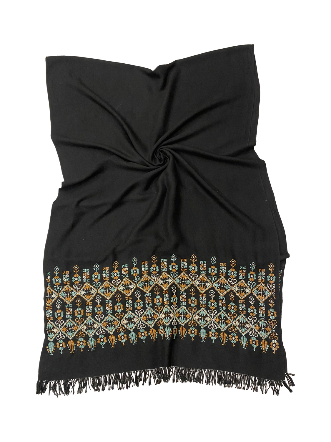 The Embroidered Scarf in Black Wool
