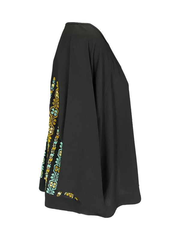 The Kimono Cut Jacket in Black with Vertical Hand Embroidery