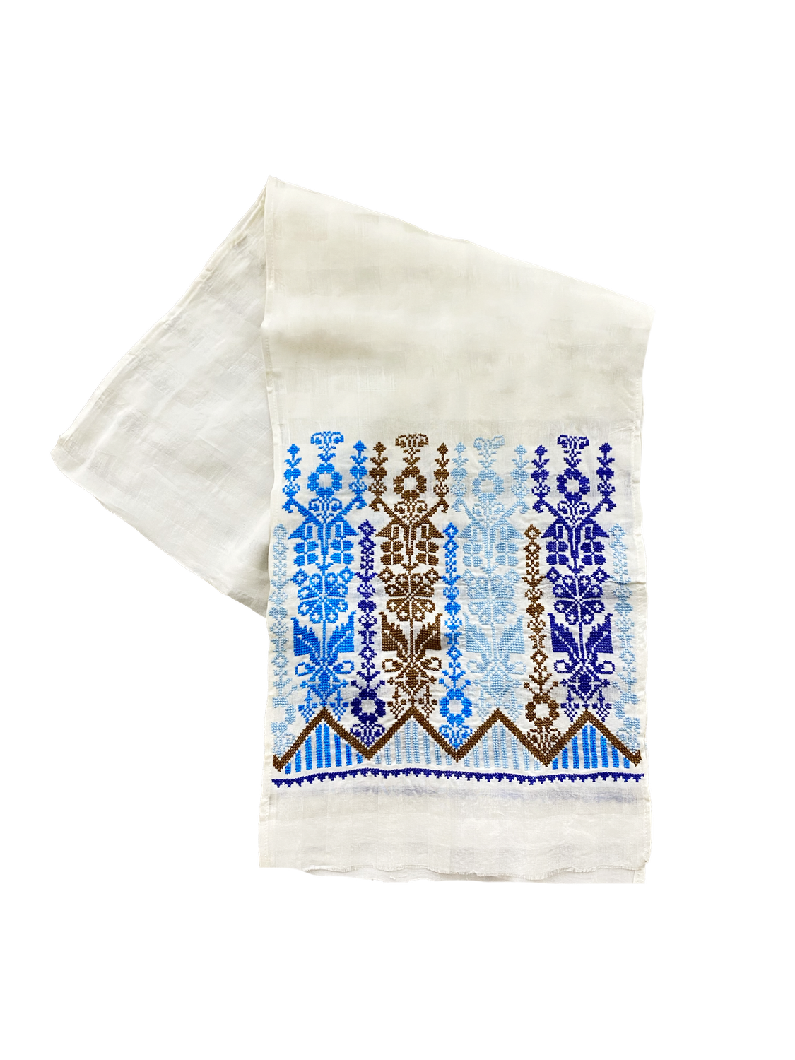 The Embroidered Silk Scarf in White with Heavy Embroidery