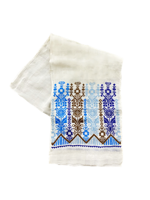 The Embroidered Silk Scarf in White with Heavy Embroidery