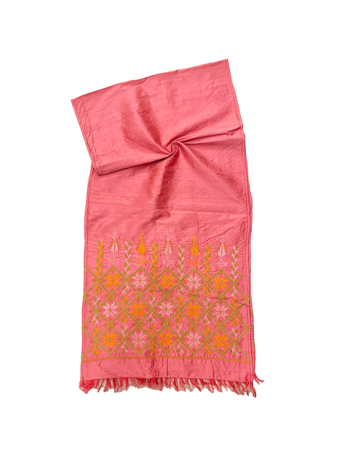 The Embroidered Silk Scarf in Pink Thai Silk