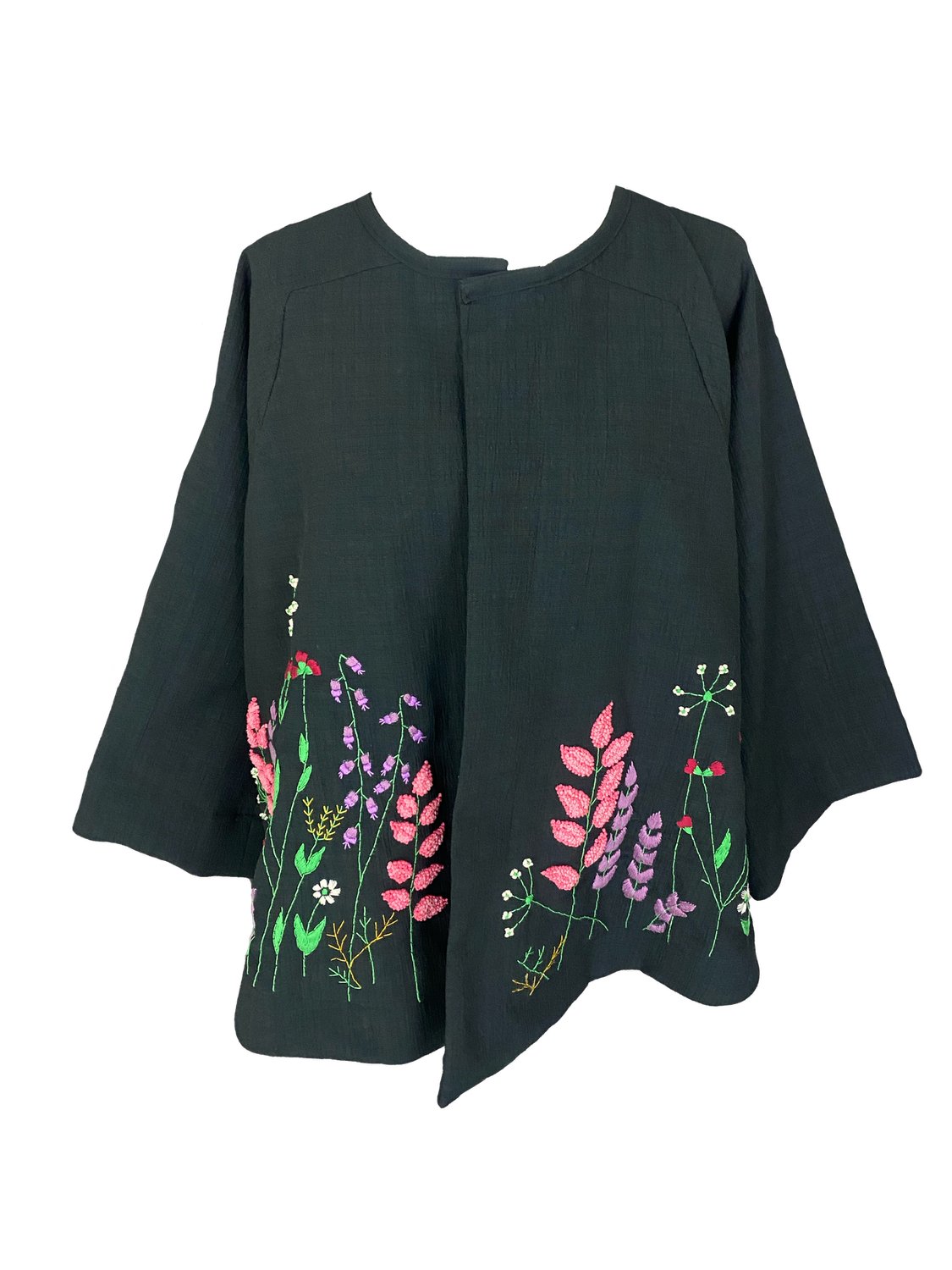 Nadia Dajani x UNHCR Kimono Jacket With Colourful Hand Embroidery on the Front