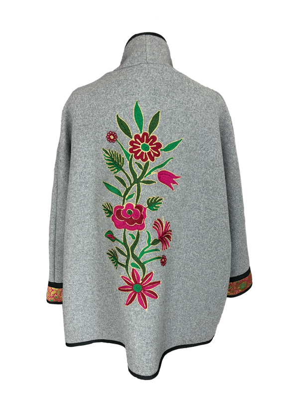 The Round Jacket With Aghabani Embroidery in Grey and Pink