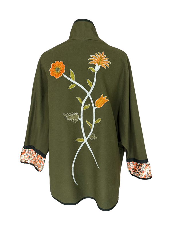 The Round Jacket With Aghabani Embroidery in Brown