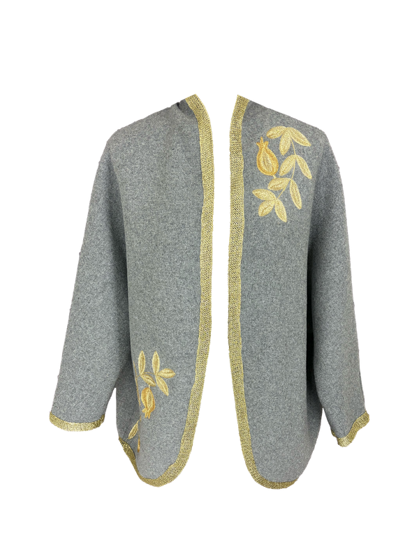 The Round Jacket With Aghabani Embroidery in Grey and Gold on the Front