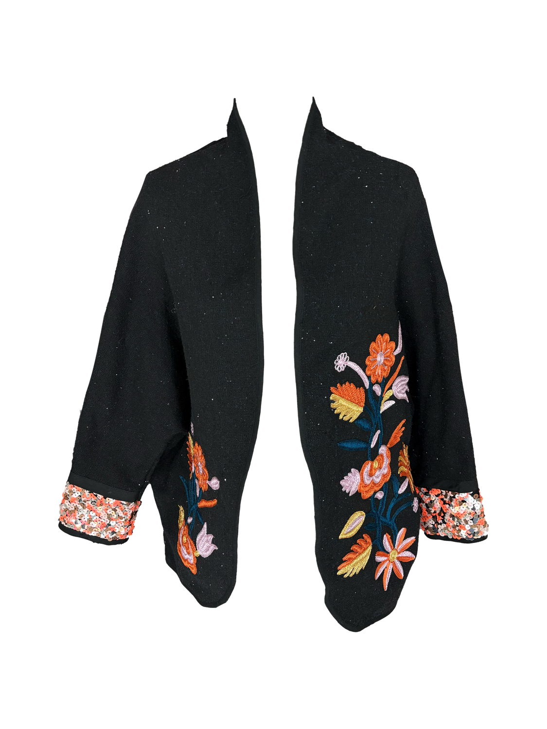 The Round Jacket With Pink Aghabani Embroidery in Black