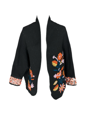 The Round Jacket With Pink Aghabani Embroidery in Black