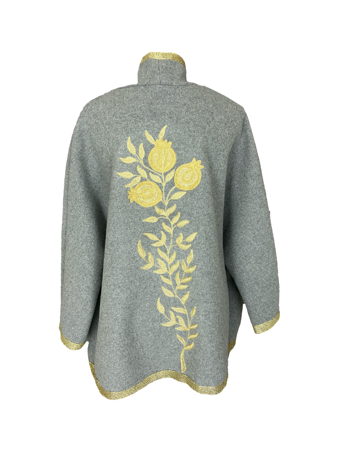 The Round Jacket With Aghabani Embroidery in Grey with Gold Pomegranates