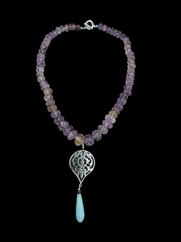 Faceted Amethyst Arabesque Necklace With Calcite Drop