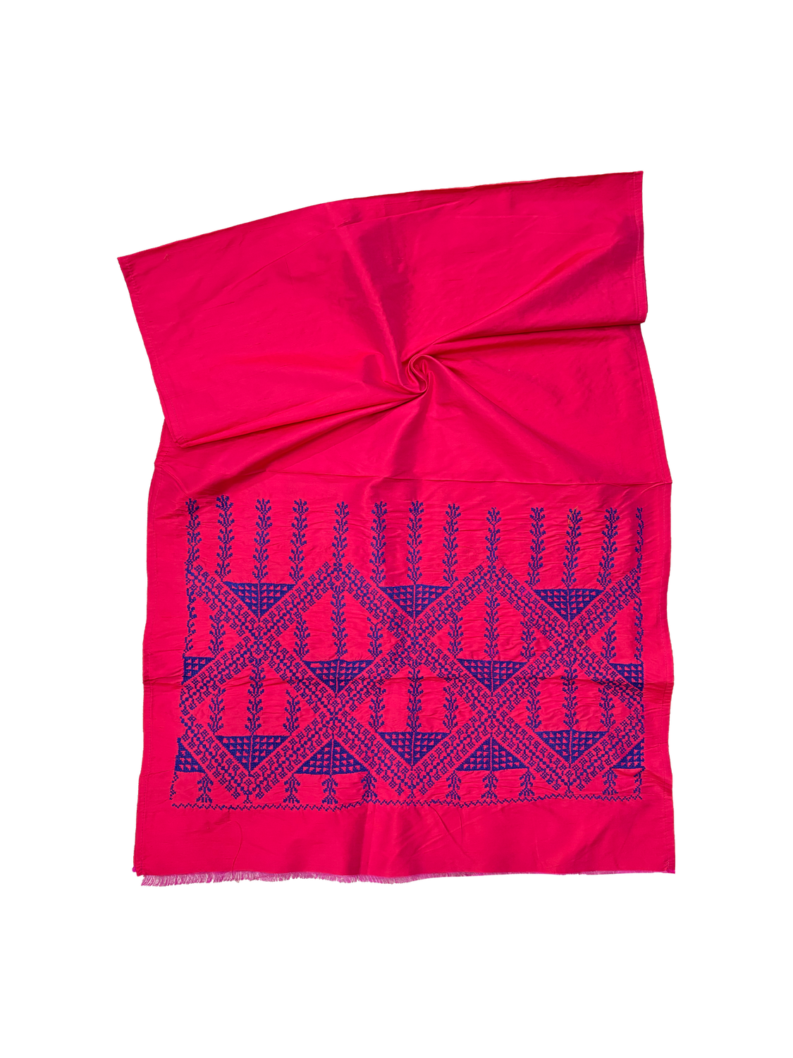 The Embroidered Double Width Thai Silk Scarf in Pink