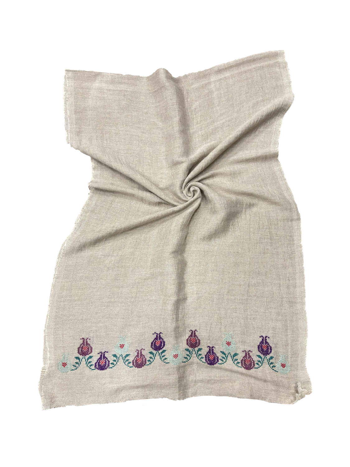 The Embroidered Egyptian Cotton Scarf in Green