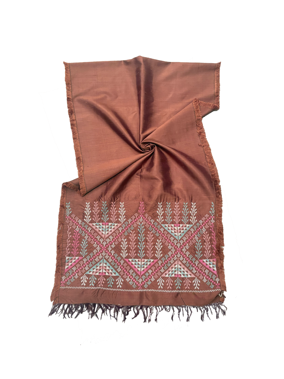 The Hand Embroidered Thai Silk Scarf in Burgundy