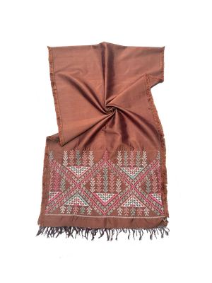 The Hand Embroidered Thai Silk Scarf in Burgundy