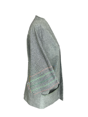 The Short Sleeve Linen Jacket With Light Hand Embroidery in Grey with Pastels