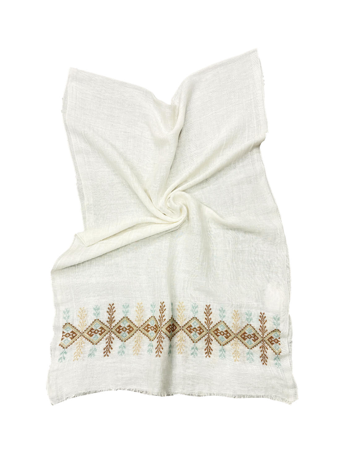 The Embroidered Egyptian Cotton Scarf in White
