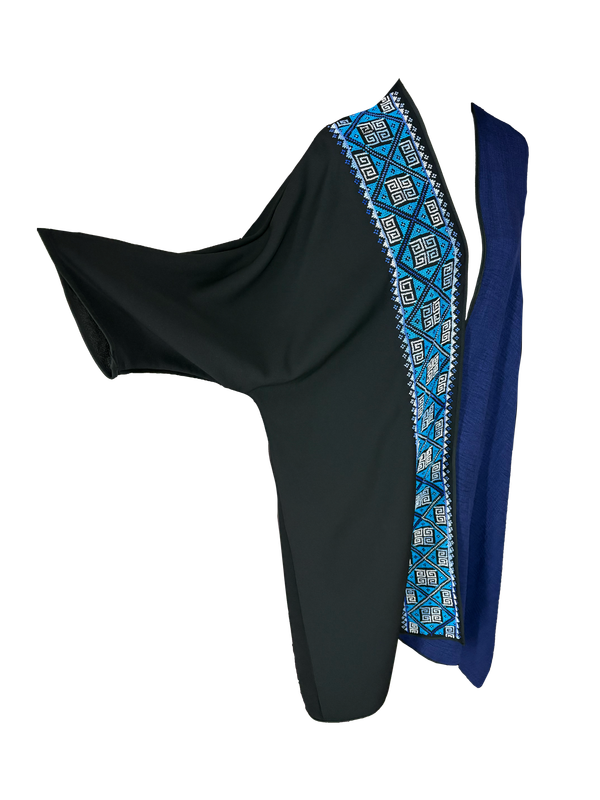 Abaya with Hand Embroidery in Navy Blue and Black With Vertical Embroidery