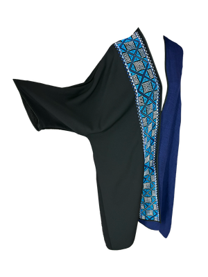 Abaya with Hand Embroidery in Navy Blue and Black With Vertical Embroidery
