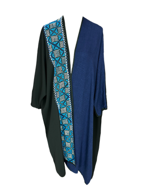 Abaya with Hand Embroidery in Navy Blue and Black With Vertical Embroidery