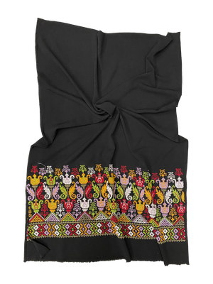 The Wide Embroidered Scarf in Black