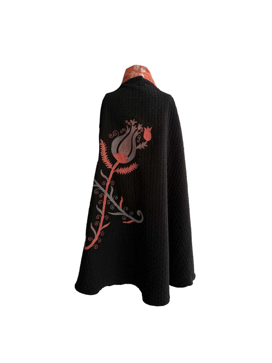 Black Cape With Pink Trim and Gold Embroidery