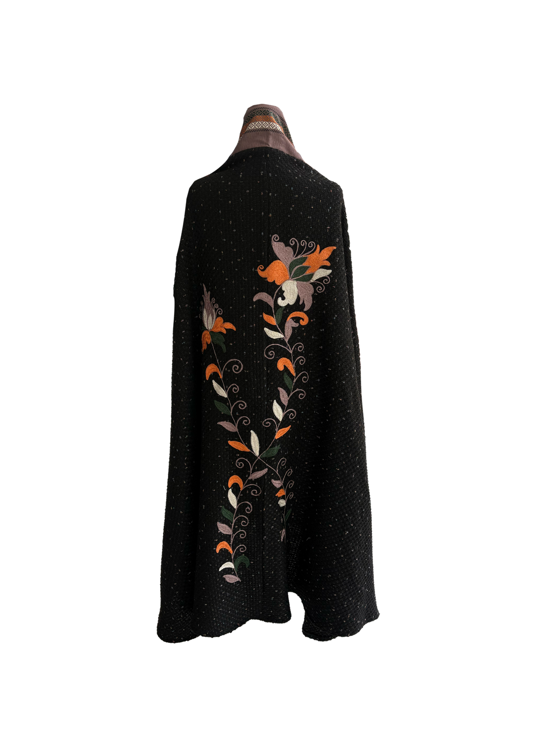 Black Cape With Japanese Trim and Gold Embroidery
