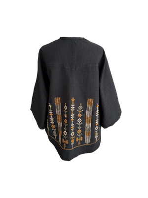 The Kimono Cut Jacket With Light Embroidery in Black with Yellow