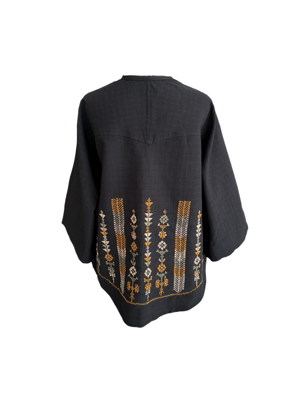 The Kimono Cut Jacket With Light Embroidery in Black with Yellow
