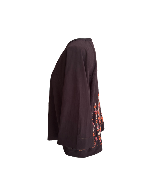 The Kimono Cut Jacket With Light Embroidery in Sheer Purple with Pink
