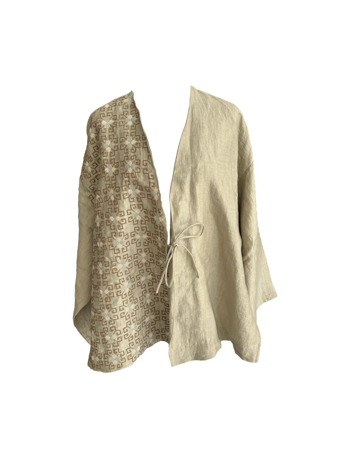 Linen Wrap Jacket With Embroidery