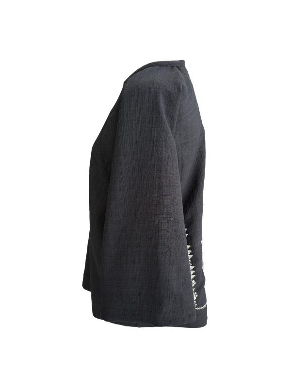 The Kimono Cut Jacket With Light Embroidery in Black with White