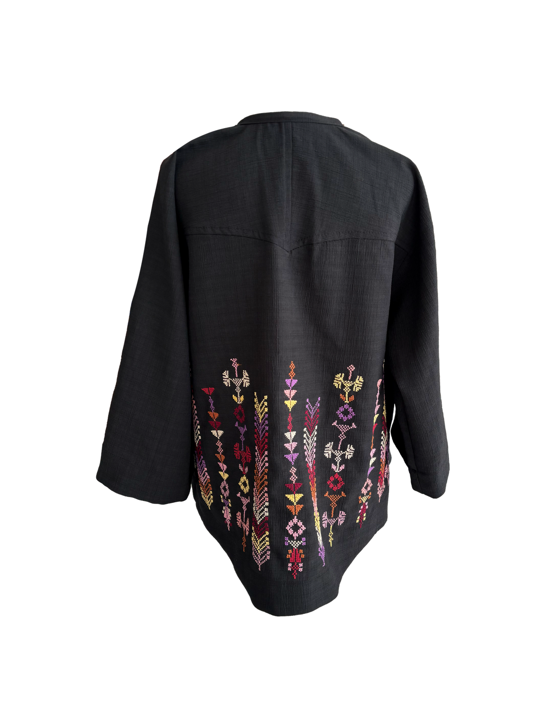 The Kimono Cut Jacket With Light Embroidery in Black with Pastels
