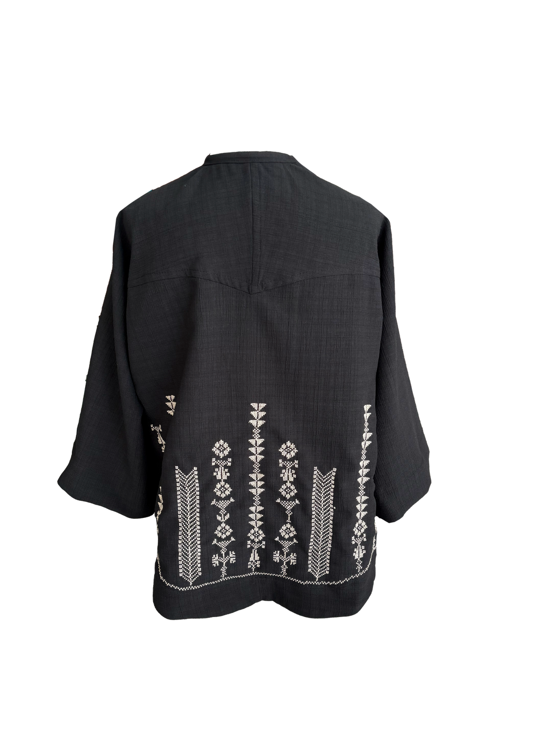 The Kimono Cut Jacket With Light Embroidery in Black with White