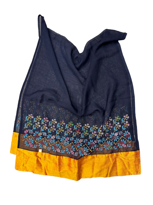 The Embroidered Najaf Scarf in Navy Blue