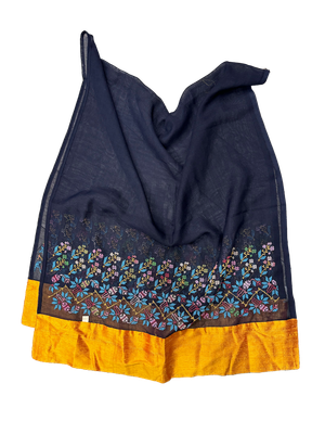 The Embroidered Najaf Scarf in Navy Blue