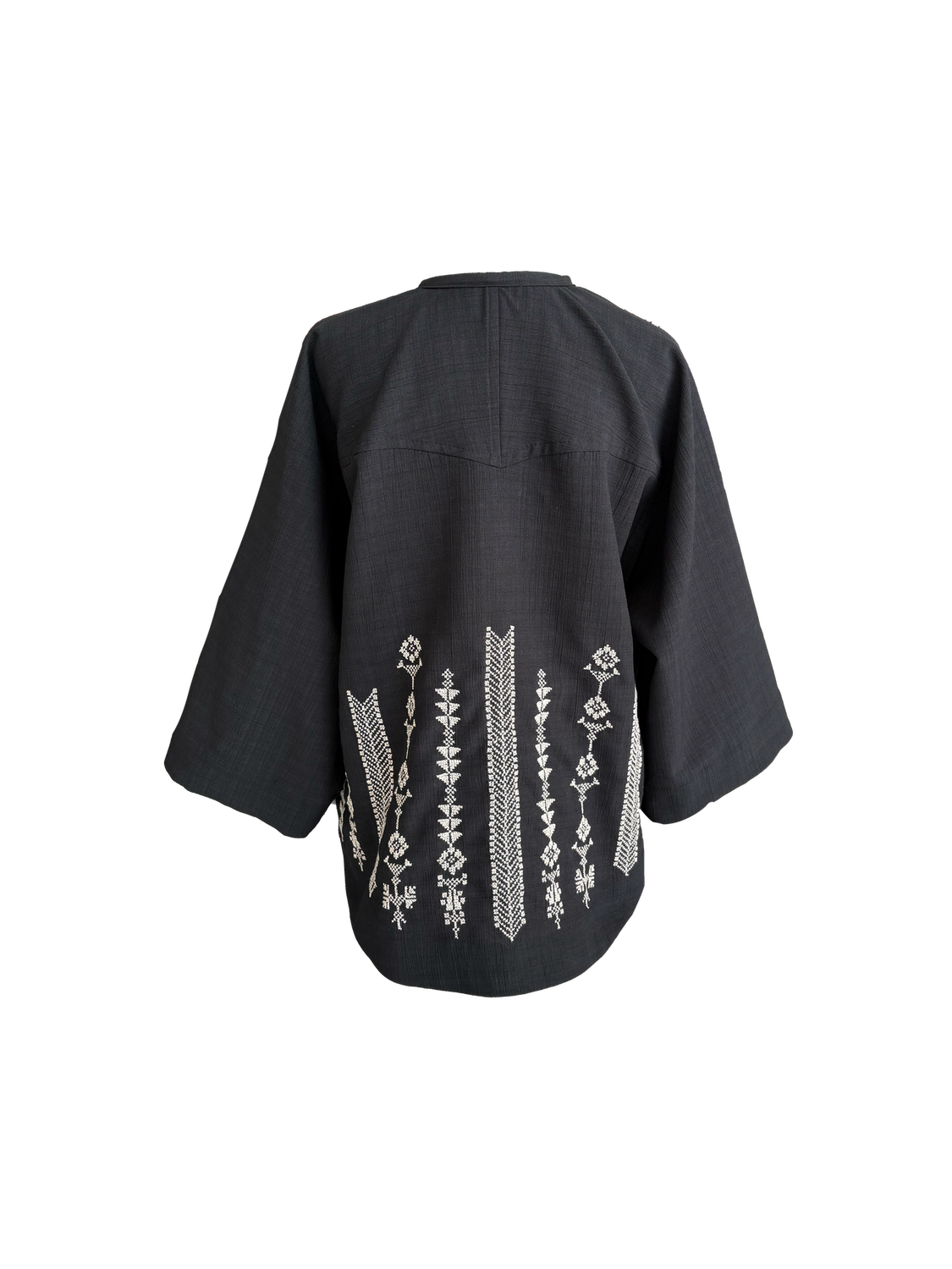 The Kimono Cut Jacket With Light Embroidery in Black with White Embroidery
