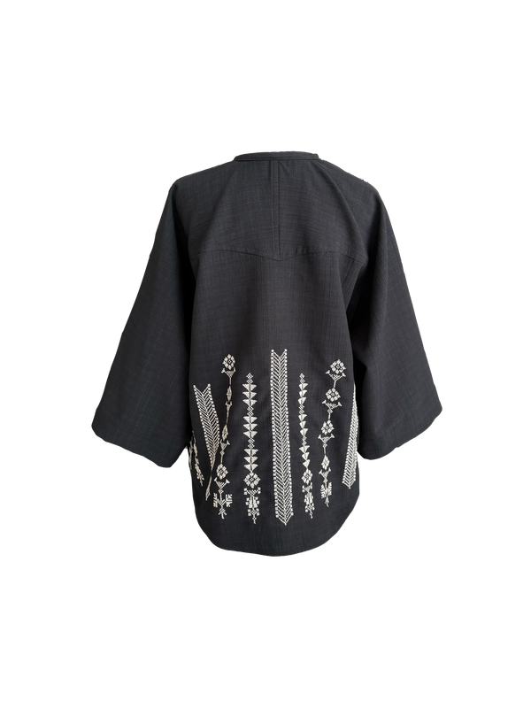 The Kimono Cut Jacket With Light Embroidery in Black with White Embroidery