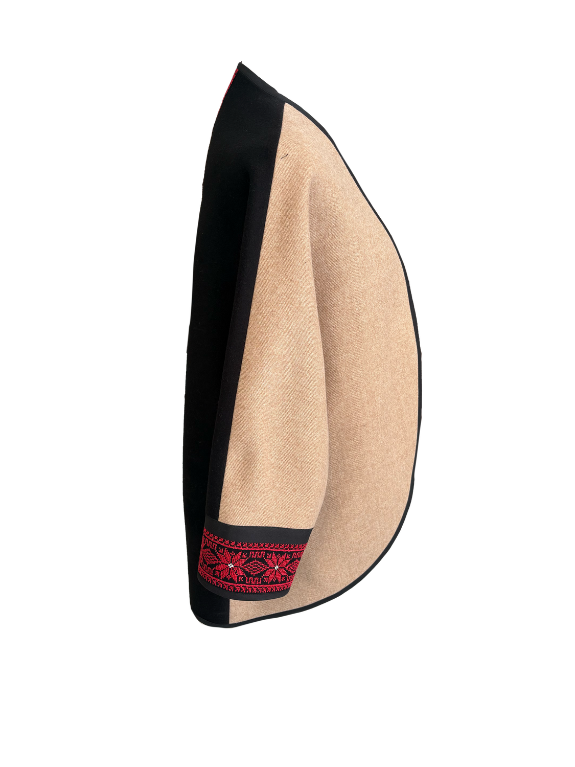 The Round Jacket With Antique Embroidery in Black and Beige