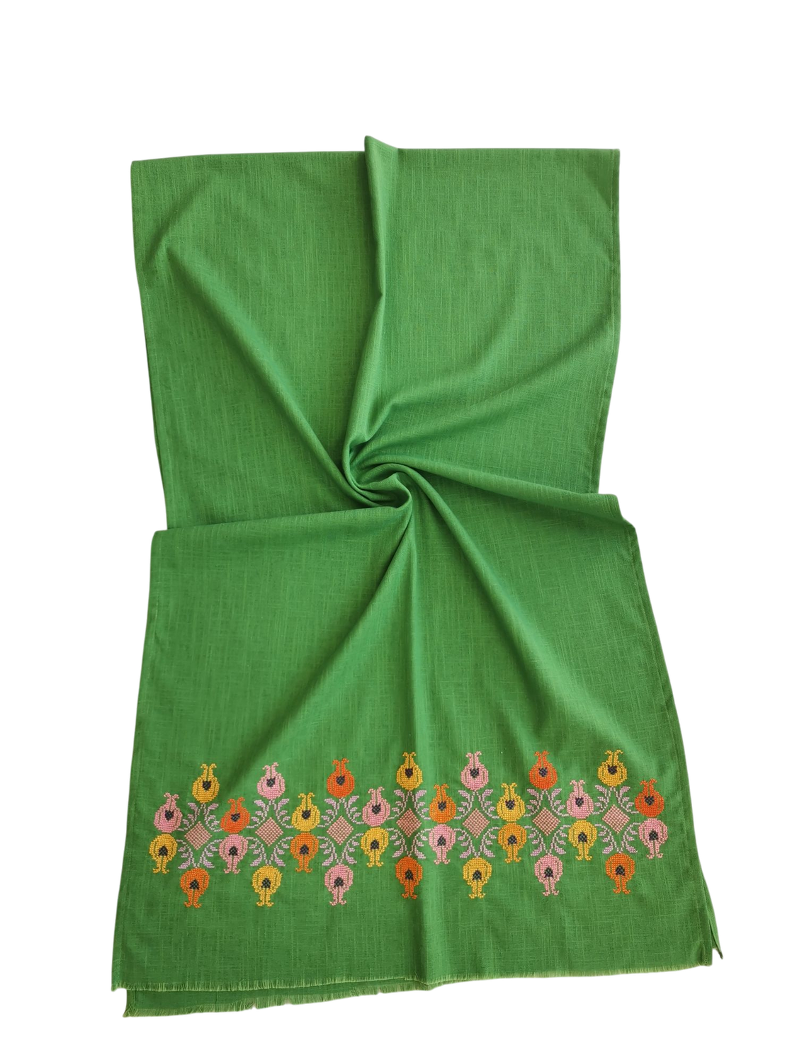 The Embroidered Scarf in Green with Pomegranates
