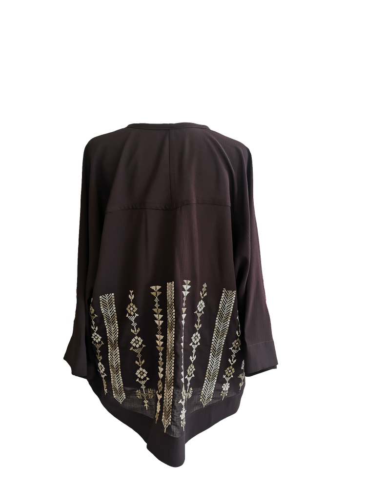 The Kimono Cut Jacket With Light Embroidery in Sheer Purple with Beige