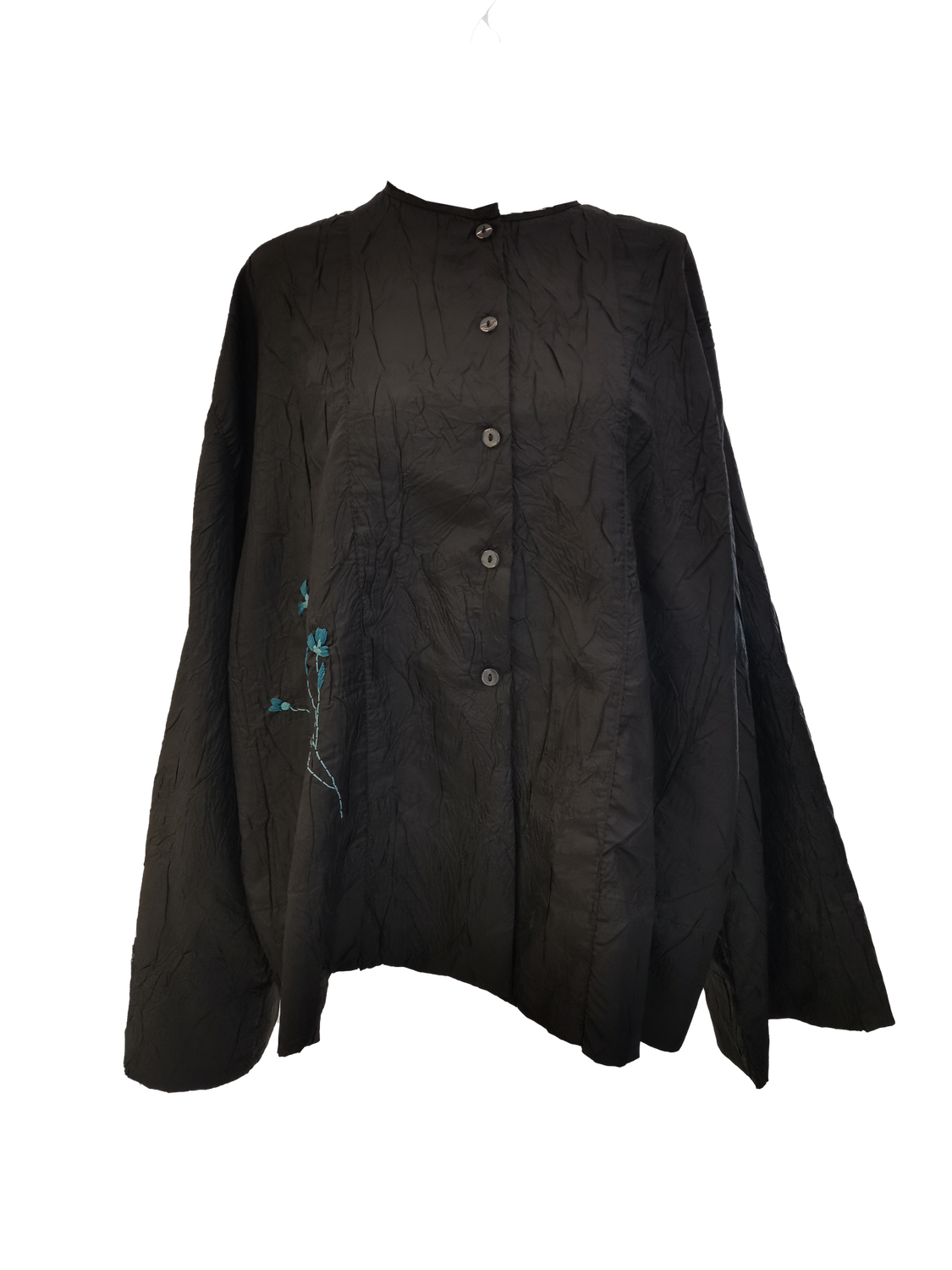 Nadia Dajani x UNHCR Nylon Shirt with Blue Hand Embroidery on the Back