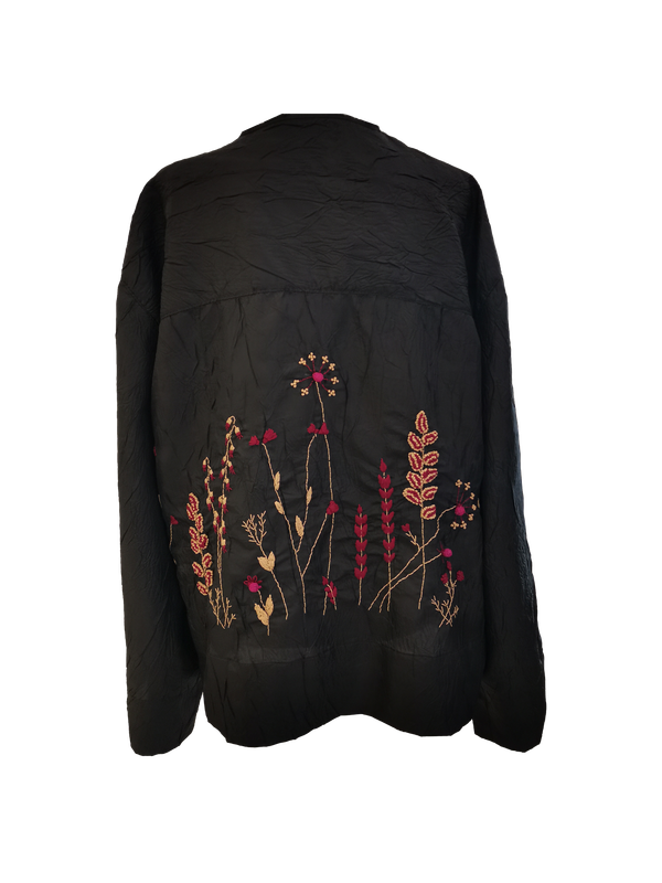 Nadia Dajani x UNHCR Nylon Shirt with Pink Hand Embroidery on the Back