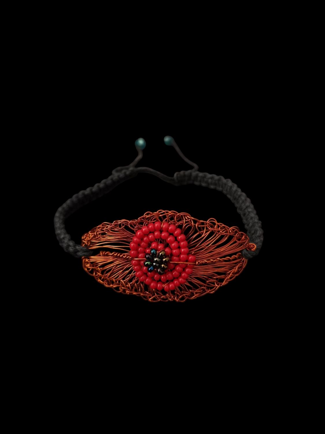 Crochet eye bracelet on cord