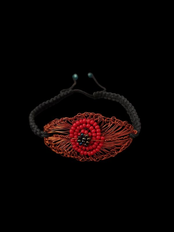 Crochet eye bracelet on cord