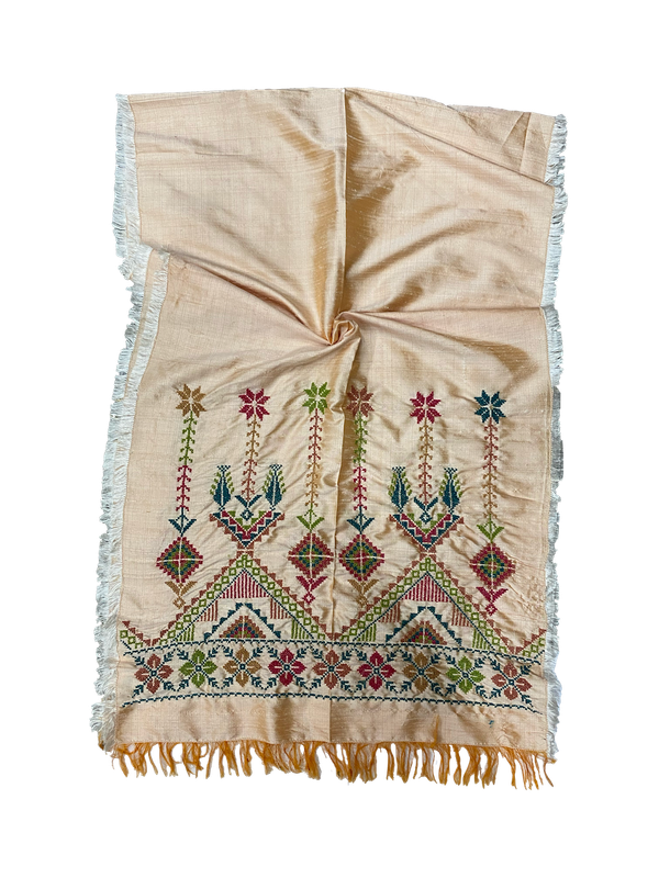 The Embroidered Silk Scarf in Pink Thai Silk