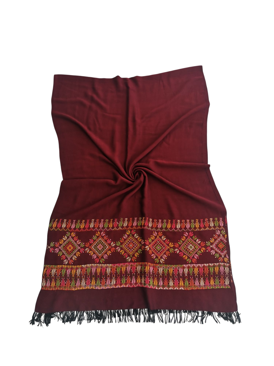 The Embroidered Scarf in Burgundy Wool