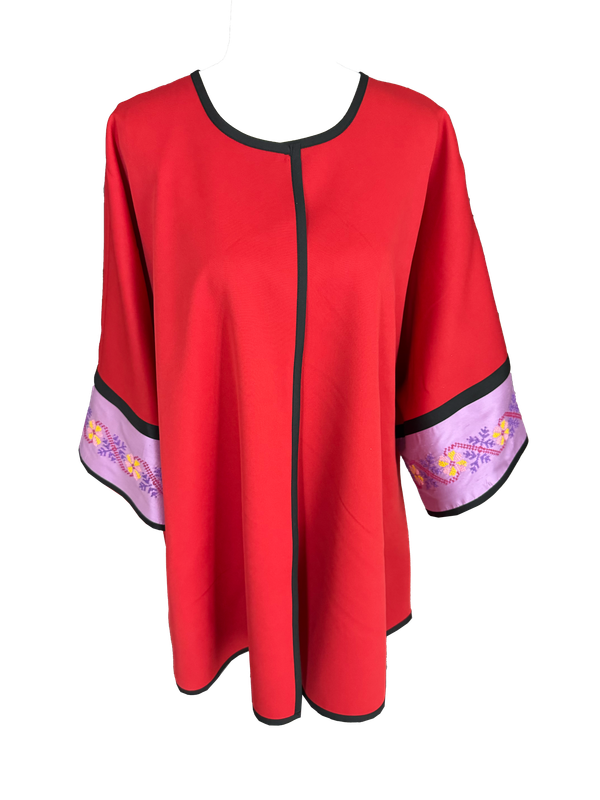 Long Jacket With Embroidery in Red