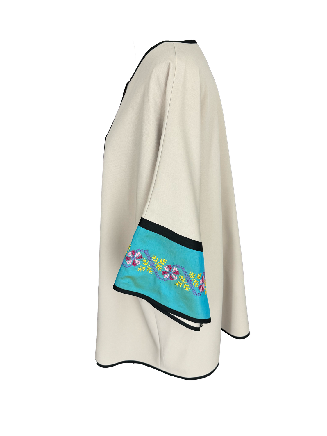 Long Jacket With Embroidery in Beige