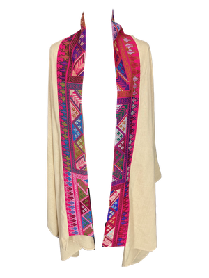 Extra Large Cotton Scarf With Machine Embroidery
