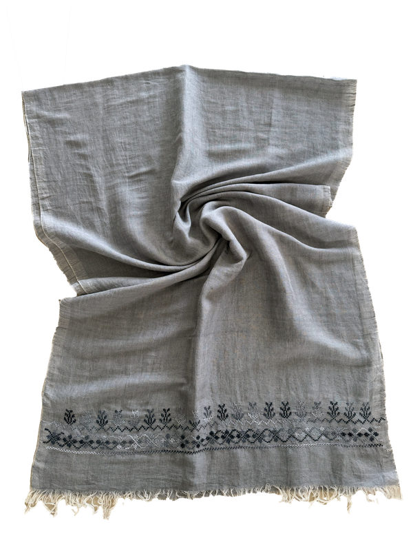 The Embroidered Egyptian Cotton Scarf in Grey